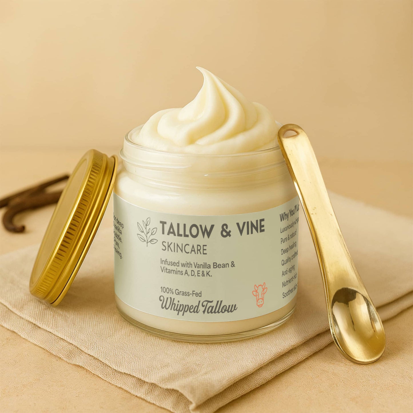 Grass-Fed Whipped Tallow Balm with Vanilla Bean