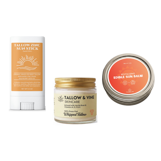 Skin Rescue Tallow Bundle with Tallow Zinc Sun Stick, whipped tallow balm, and edible sun balm